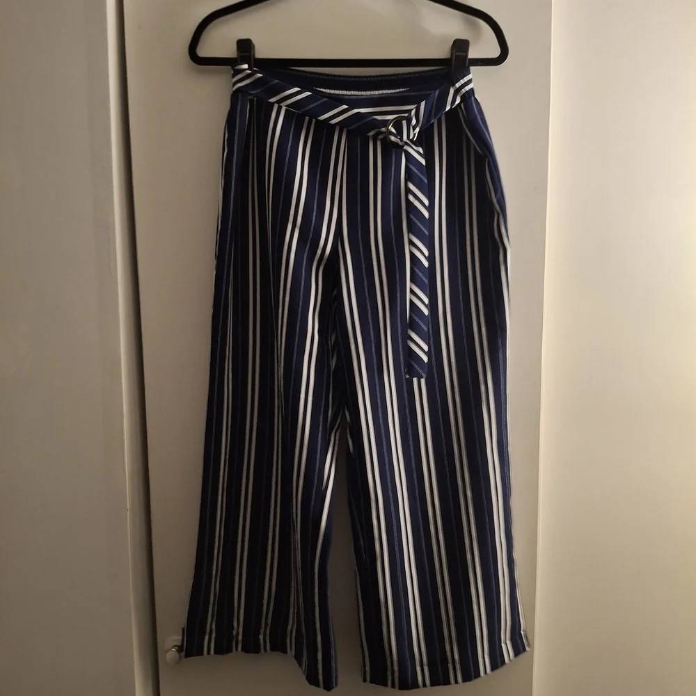 NY Collection Women's Navy and White Striped Palazzo Pants